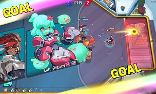 Tor! In «Omega Strikers» treten zwei Dreier-Teams gegeneinander an. - Odyssey Interactive/dpa-tmn