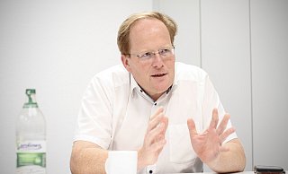 Maik Büssing, Bürgermeisterkandidat der CDU in Löhne, beim Bewerbungsgespräch in der NW-Redaktion. - Felix Eisele