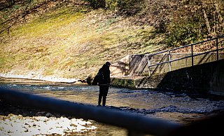 Ein Angler in der Werre in Herford: Damit er dort Fische an Land ziehen darf, braucht er diverse Genehmigungen. - Daniel Salmon
