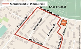 Vom Sanierungsgebiet ausgenommen ist die Fläche des Kita-Neubaus an der Eichenstraße. - Jürgen Schultheiß