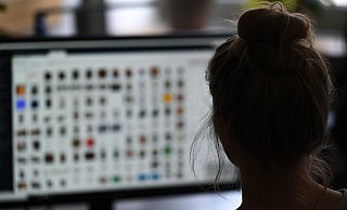 Eine Kriminaloberkommissarin sitzt in einem Büro vor einem Auswertungscomputer auf der Suche nach Kinderpornografie und Fällen von sexuellem Missbrauch. - Arne Dedert