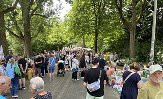 Der beliebte "Kram am Kolk"-Flohmarkt im Paderborner Riemekeviertel ist gut besucht. - Julia Spiekerkötter