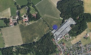Die Fläche nördlich der früheren Gepade-Hallen (blauer Punkt) könnte demnächst den Bikepark beherbergen. - Stadt Delbrück