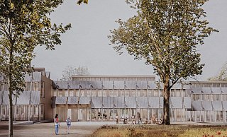 Das ist der Siegerentwurf des Darmstädter Architekturbüros Waechter + Waechter. Der Gebäudekomplex soll komplett in Holzbauweise entstehen. - © Jörg Dieckmann - www. dieckmann-fotodesign.de