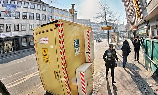 Der Messcontainer auf dem Jahnplatz ist künftig nicht mehr nötig, sagen die Behörden. Sie erwarten keine Grenzwert-Überschreitung mehr. - Sarah Jonek