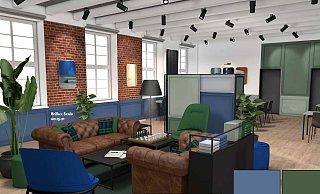 Anklänge an den britischen Stil gibt es im Veranstaltungsraum des neuen Hauptquartiers der Stadtentwicklungsgesellschaft auf dem Bildungscampus - hier der Entwurf. - Moysig