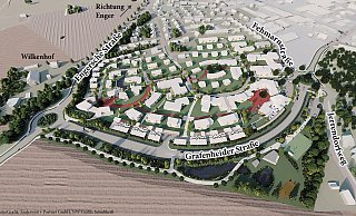 312 Wohnungen sollen nördlich der neuen Trasse der Grafenheider Straße in Brake entstehen. - Quelle: Enderweit + Partner GmbH/ Grafik: Jürgen Schultheiß