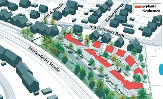 So soll es aussehen: Der Entwurf für die neue Siedlung zwischen Marienfelder Straße und Am Dettmers Bach. - Ludger Osterkamp