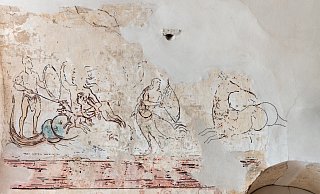Die Odysseus/Skylla-Szene an der Nordwand unter der Westempore des Johanneschors im Westwerk der Klosterkirche Corvey. - Kalle Noltenhans Die Odysseus/Skylla-Szene an der Nordwand unter der Westempore des Johanneschors im Westwerk der Klosterkirche Corvey. - Kalle Noltenhans