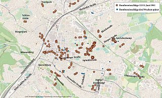 Die Bielefelder Feuerwehr hatte akribisch genau vermerkt, wo in der Nacht zum 13. Juni 1941 Bomben eingeschlagen sind.  - Jürgen Schultheiß