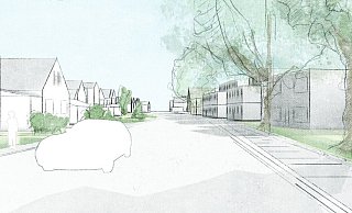 Am Biemser Weg haben die Landschaftsarchitekten bisher mit zwei Geschossen plus Staffelgeschoss geplant. - Studio RW Ruddigkeit Wiebersinsky Landschaftsarchitekten