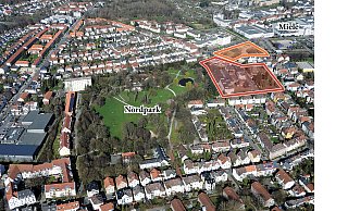 280 neue Wohnungen sollen entstehen. Auf der gelben Fläche dahinter sind bereits 336 Mini-Apartments in Bau. - Detlef Wittig/Bearbeitung: Jürgen Schultheiß