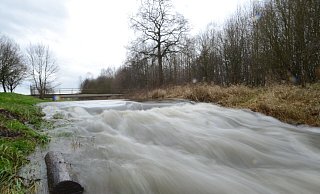 Zählt zu den Überschwemmungsgebieten: Die Große Aue, hier in Höhe der Kemner-Halle in Fabbenstedt, führt nach starken Regenfällen deutlich mehr Wasser als sonst. - Joern Spreen-Ledebur