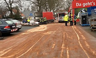 Die Spur musste abgestreut werden, auch die Untere Wasserbehörde sah sich den Schaden an. - Thorsten Heß