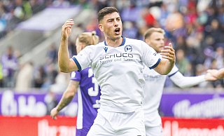 Stefano Russo, Neuzugang von Viktoria Köln, hat in Aue per Freistoß für Arminia getroffen. - IMAGO/Jan Huebner