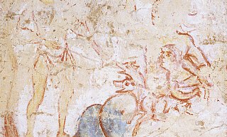 Die Wandmalerei im Johanneschor des Corveyer Westwerks zeigt den Kampf des Odysseus mit dem Seeungeheuer. - Ehlert