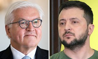 Drei Wochen nach dem Eklat um die Ausladung von Bundespräsident Frank-Walter Steinmeier stehen die Zeichen auf Versöhnung: In einem Telefonat mit Steinmeier lud der ukrainische Präsident Wolodymyr Selenskyj am Donnerstag den Bundespräsidenten und die gesamte Bundesregierung in die Ukraine ein. - Jutrczenka/Lukatsky/dpa/AP/dpa