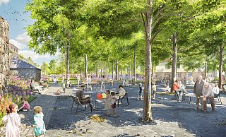 Der Berliner Platz soll bis 2023 deutlich an Aufenthaltsqualität gewinnen – mit Tischtennisplatten, Boule-Bahn und Freiluftschach. Auch zwei neue Spielplätze entstehen auf dem Wall. - LGS 2023/Franz Reschke