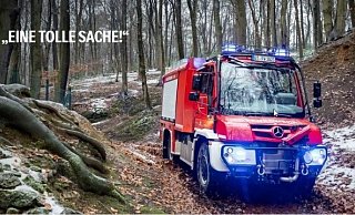 In dem zweiminütigen Film wird das Tanklöschfahrzeug unter anderem im Teutoburger Wald inszeniert. - Mercedes-Benz