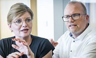 Die neue SPD-Landesparteichefin Sarah Philipp und Fraktionschef Jochen Ott beim Besuch dieser Redaktion in Bielefeld. (Montage) - Sarah Jonek