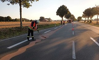 Sonnenaufgang mit Ölspur-Kehren auf der B 241. - FFW Borgentreich
