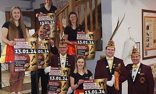 „Wir sind bereit“, das zeigen Franziska Golüke (v. l.), Thomas Pollmann, Lena Wiechers, Thorsten Meier, Joana Brune, Svenja Peine, Prinz Felix Peine und der NKG-Vorsitzende Stephan von Kölln mit den frisch gedruckten Werbeplakaten. Foto: Josef Köhne - Josef Köhne