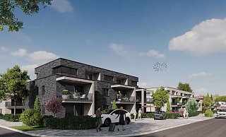 Im Baugebiet Grünheide entstehen Doppelhaushälften und Reihenhäuser, die von der Volksbanktochter Geno vermarktet werden. In diesem Jahr rechnet das Institut mit einem Dämpfer für das bisher boomende Geschäft mit Immobilienfinanzierungen. - Fleper Architekten