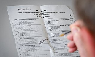 Der Wahlzettel für die Europawahl ist 70,5 Zentimeter lang. 34 Parteien stehen zur Auswahl. Gewählt werden Parteilisten, nicht einzelne Kandidaten. - Andreas Zobe
