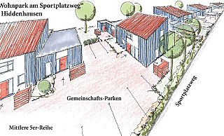 So könnte der Wohnpark am Sportplatzweg künftig aussehen. - Planungsgruppe A+C, Löhne/Schultheiß