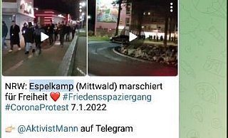 Insgesamt drei Videos hat Impfgegner Matthäus Westfal in seinem Telegram-Kanal "Aktivist Mann" vom "Spaziergang" am vergangenen Freitag in Espelkamp gepostet. - Screnshot: Frank Hartmann