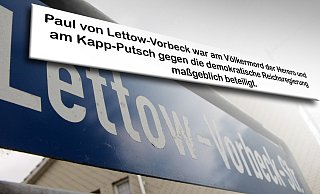 Mit dieser Zusatzinformation ist das Schild der Lettow-Vorbeck-Straße mittlerweile versehen worden - damals ein Kompromiss. Nun soll der Name des Generals aber doch verschwinden. - Gerald Dunkel
