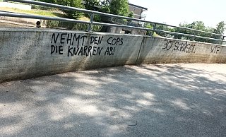 Ein Leser hat diese gesprühten Sprüche an der Werre entdeckt. - Hoffmann