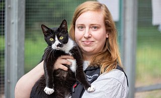 Tierpflegerin Vanessa Markievicz, hier mit dem imposanten Fundkater Karim, mag alle Katzen. - Oliver Krato