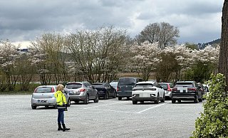 Nur Autos: Normalerweise ist der Parkplatz direkt am Schloss Corvey für Busse vorgesehen. Am Eröffnungstag wird er nur von Autos genutzt. - Ralf T. Mischer