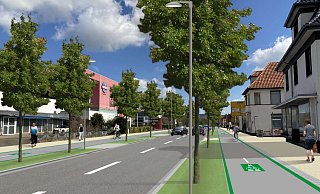 Der Radschnellweg wird auf der Mindener Straße - hier der Bereich vorm Werre-Park - aufgesplittet, so dass er wie ein herkömmlicher getrennter Rad- und Gehweg aussieht. - l.schumacher Der Radschnellweg wird auf der Mindener Straße - hier der Bereich vorm Werre-Park - aufgesplittet, so dass er wie ein herkömmlicher getrennter Rad- und Gehweg aussieht. - l.schumacher