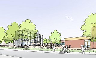 Bis zu drei Etagen haben die Erweiterungsbauten an den Grundschulen. Die Mensen mit den großzügigen Fensterflächen befinden sich im Erdgeschoss. - Büro Kresings