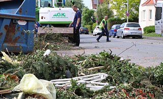 An den Straßen Paderborns sind noch die Spuren des Tornados noch sichtbar. Die Entsorgung schreitet jedoch gut voran. - Holger Kosbab