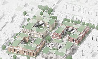 So sollen die vier Wohnblöcke auf dem Post-Gelände einmal aussehen. - Visualisierung: behet bondzio lin architekten GmbH & Co. KG, Münster