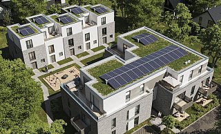 So wird das neue Wohnquartier aussehen. Fünf Stadthäuser und ein Mehrfamilienhaus bieten insgesamt 20 Wohnungen. - KHW