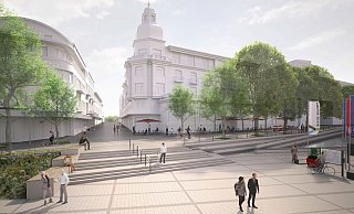 Freier Blick auf die Innenmstadt: Eine großzügige Treppenanlage soll die Mauer zwischen Bahnhofsvorplatz und Herforder Straße ersetzen. - Nagel Plant