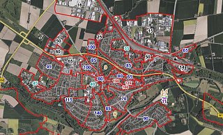 Ein Ausschnitt der Kernstadt Warburg aus der Online-Karte zu den Bodenrichtwerten, die für ganz NRW zur Verfügung stehen – straßengenau. - BORIS-NRW