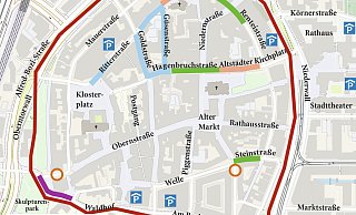 Diese Straßensperrungen stehen zur Diskussion: Bei Süsterplatz und Ritterstraße gibt es viel Zustimmung, der Waldhof könnte gekippt werden. - Stadt/Schultheiss