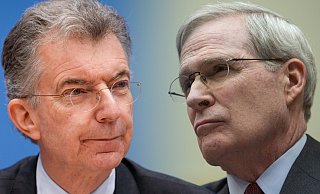 Christoph Heusgen (l.) und Stephen Hadley buchstabieren die komplizierte Frage der Sicherheitsgarantien für die Ukraine durch. - Picture Alliance/dpa/RND-Montage