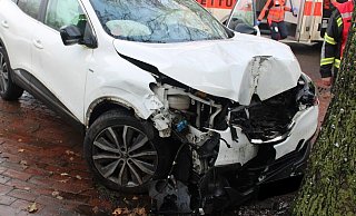 Der Renault prallte gegen einen Baum. - Polizei Minden-Lübbecke