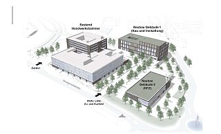 So sehen die ersten Pläne für die Erweiterung des Campus Handwerk an der Nowgorodstraße aus. - Handwerkskammer OWL