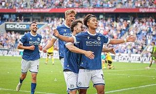 Arminia Bielefelds Kaito Mizuta feiert seinen entscheidenden Treffer gegen Borussia Dortmund II. - Oliver Krato