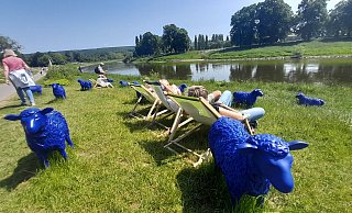 Rund um Höxter - hier die blauen Schafe an der Weser bei der Landesgartenschau - und den neun weiteren Kommunen im Kreis bieten sich viele besondere Orte, die man in den Ferien entdecken, erkunden und genießen kann. - Simone Flörke