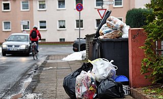 Die Gründe für nicht geleerte Mülltonnen sind vielfältig: Wetter, hoher Krankheitsstand, zugeparkte Straßen. Oder ein Rettungseinsatz. - Barbara Franke