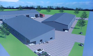 Eine Skizze des künftigen Handwerkerparks, der aus drei Hallen bestehen soll. - Burkhard Battran