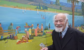 Hermann Fast im Jahr 2019 bei der Enthüllung seines Panoramabildes im Stadthaus Höxter. Foto: Stadt Höxter - Stadt Höxter